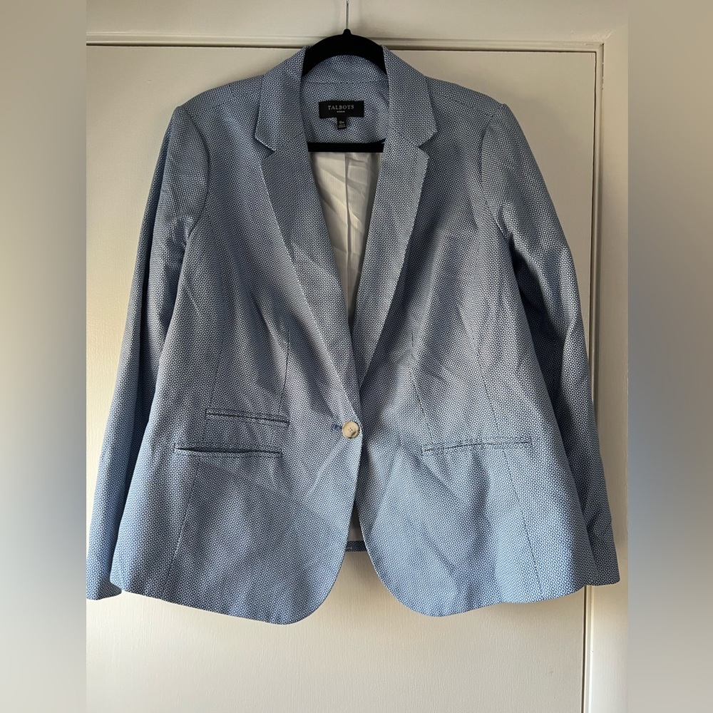 Talbots Woman Single Button Blazer Blue White Texture Design 12W